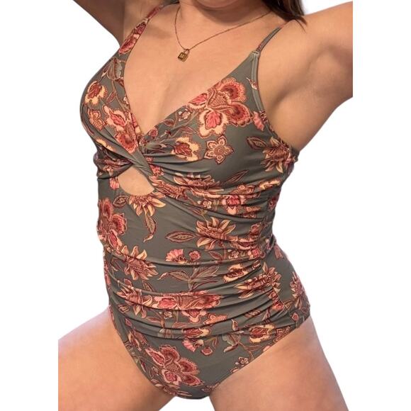 NEW Cupshe SWIMSUIT Womens LG One Piece Tummy Control V Neck Twist Cutout Ruched - Picture 3 of 12